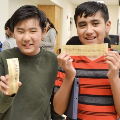 Writing our names in hieroglyphics in papyrus